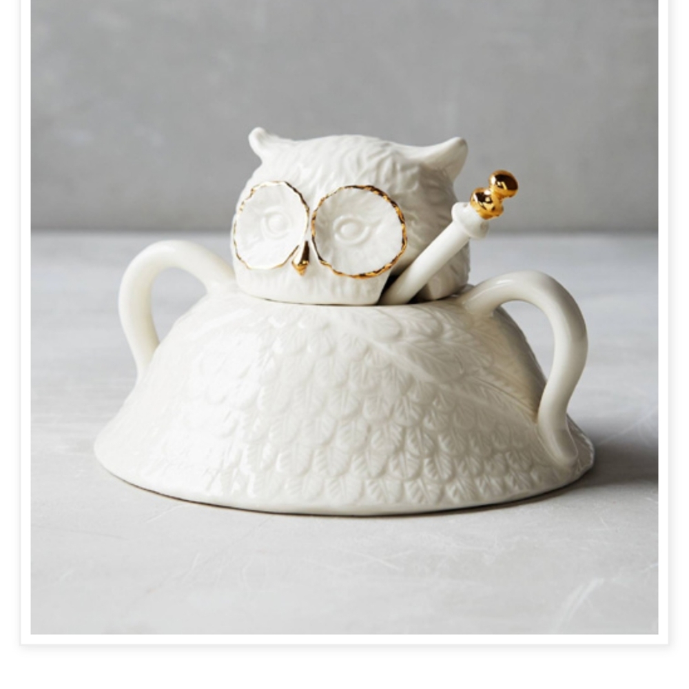 NEW NWT NIB Balducci Anthropologie Owl Sugar Bowl Spoon RARE